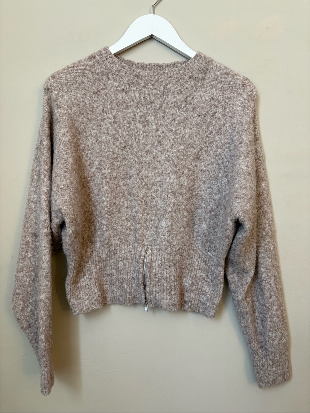 ASOS Neutral Taupe Crewneck Sweater with Hem Zip